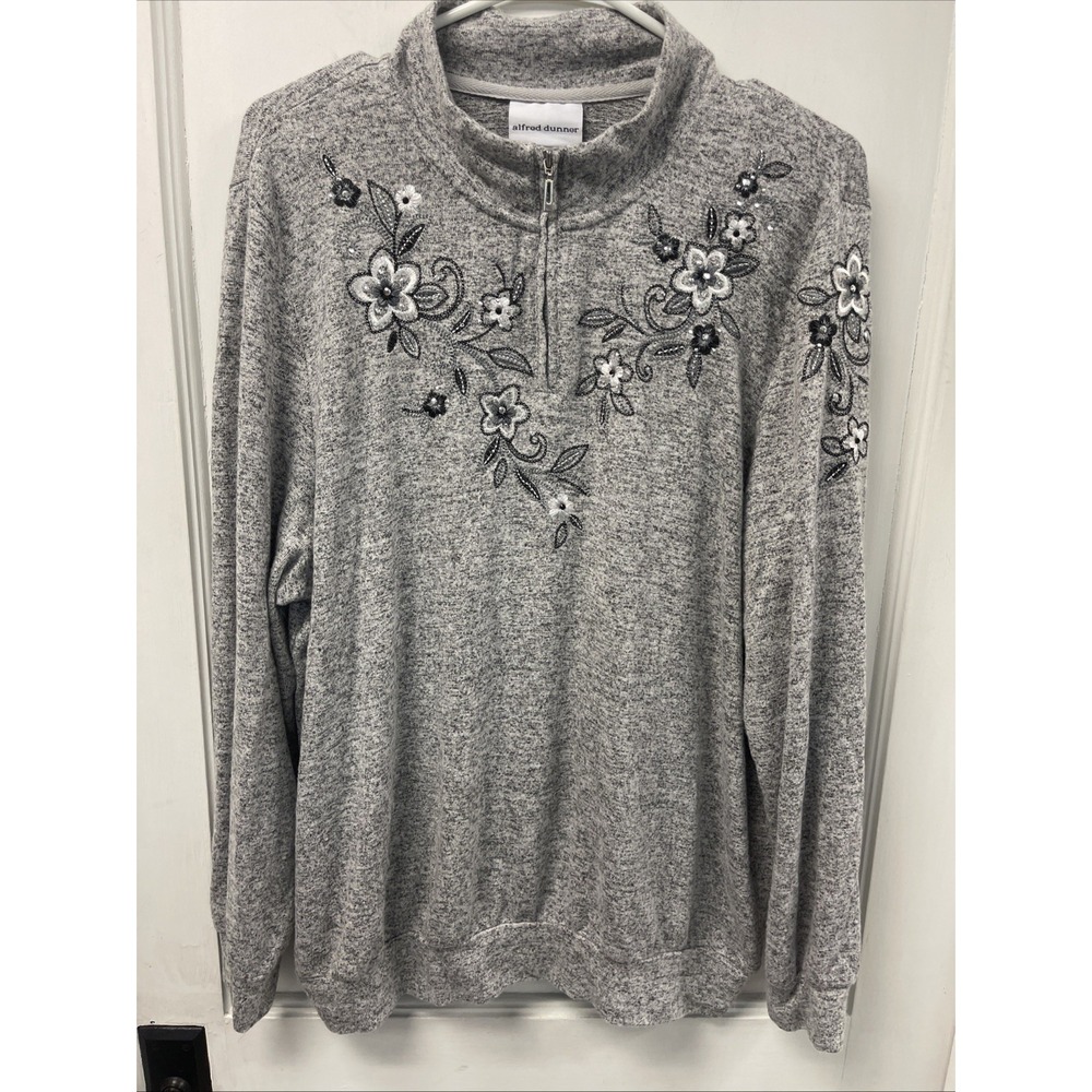 Alfred Dunner Embellished Sweater Flower Embroidery Long Sleeves Size Large
